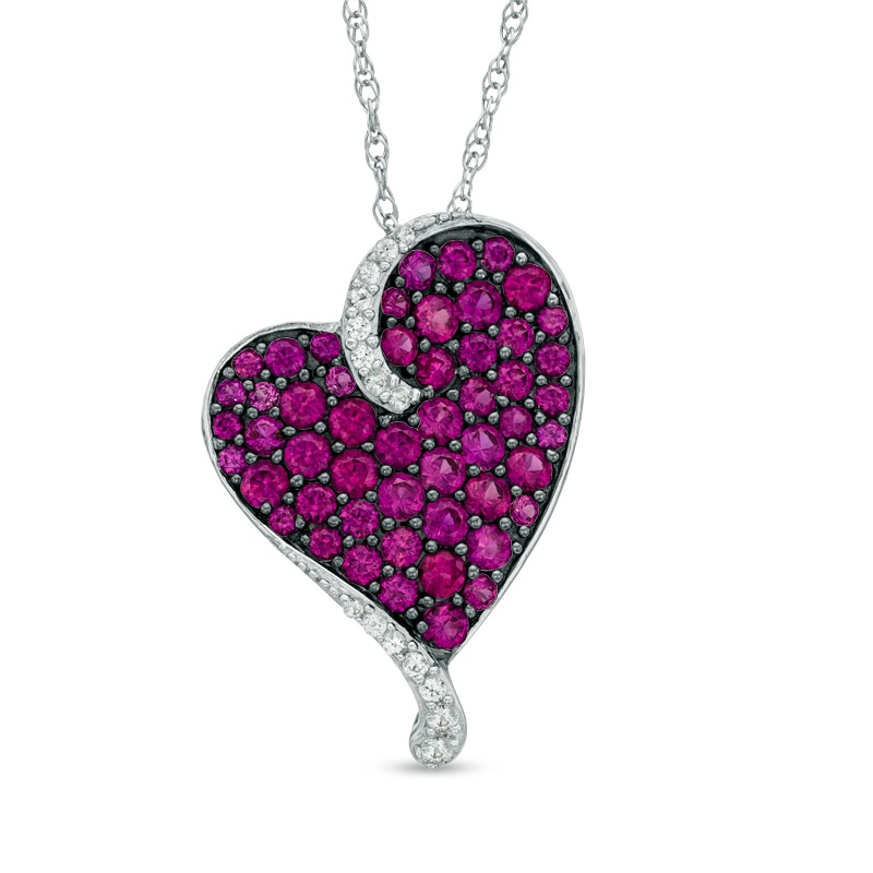 Lab-Created Ruby and White Sapphire Heart Pendant in Sterling Silver|Peoples Jewellers