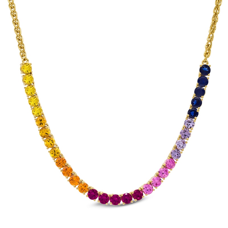Lab-Created Multi-Gemstone Necklace in Sterling Silver with 18K Gold Plate|Peoples Jewellers