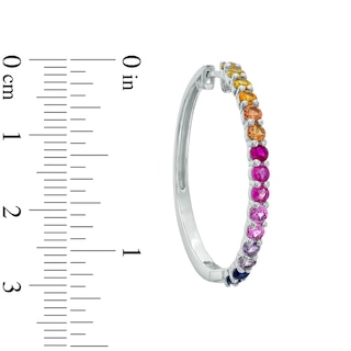 Lab-Created Multi-Gemstone Hoop Earrings in Sterling Silver