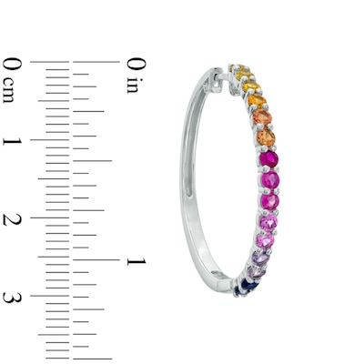 Lab-Created Multi-Gemstone Hoop Earrings in Sterling Silver