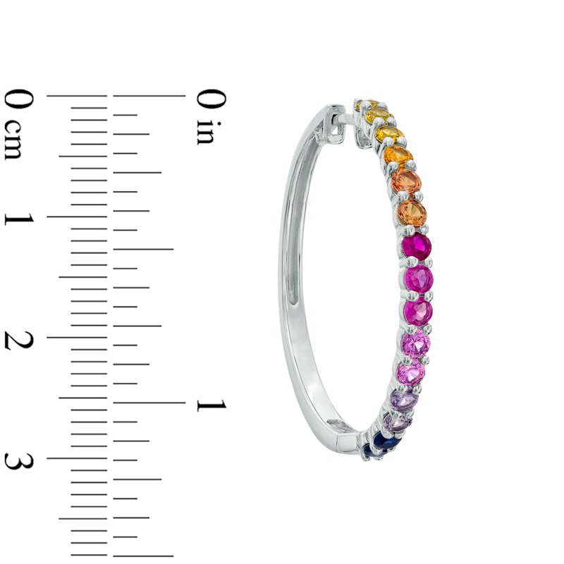 Main Image 2 of Lab-Created Multi-Gemstone Hoop Earrings in Sterling Silver