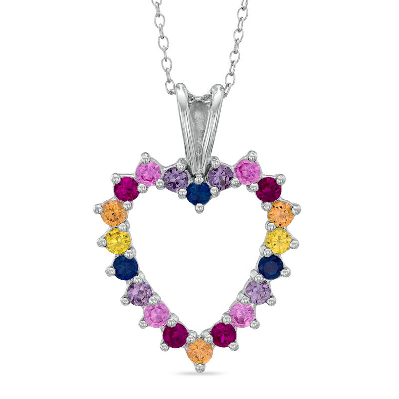 Lab-Created Multi-Gemstone Heart Pendant in Sterling Silver|Peoples Jewellers