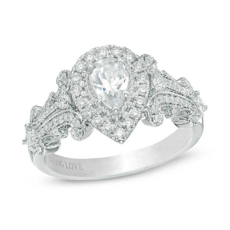 Vera Wang Love Collection 1.00 CT. T.W. Pear-Shaped Diamond Frame Engagement Ring in 14K White Gold|Peoples Jewellers