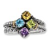 Thumbnail Image 1 of Mother's Cushion-Cut Simulated Birthstone Ring in Sterling Silver and 14K Gold (4 Stones)