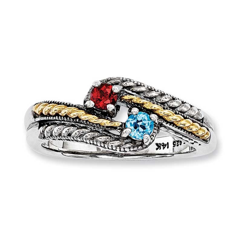 Mother's Simulated Birthstone Ring in Sterling Silver and 14K Gold (2 Stones)