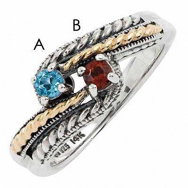 Mother's Simulated Birthstone Ring in Sterling Silver and 14K Gold (2 Stones)