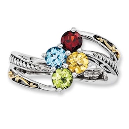Mother's Simulated Birthstone Ring in Sterling Silver and 14K Gold (4 Stones)