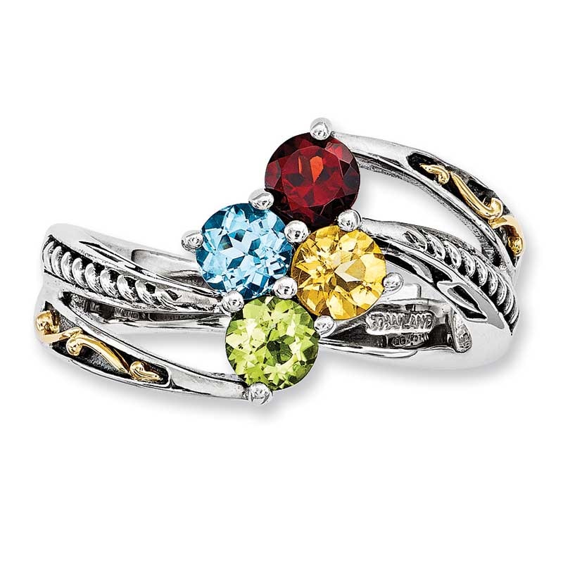 Mother's Simulated Birthstone Ring in Sterling Silver and 14K Gold (4 Stones)