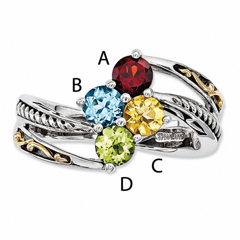 Mother's Simulated Birthstone Ring in Sterling Silver and 14K Gold