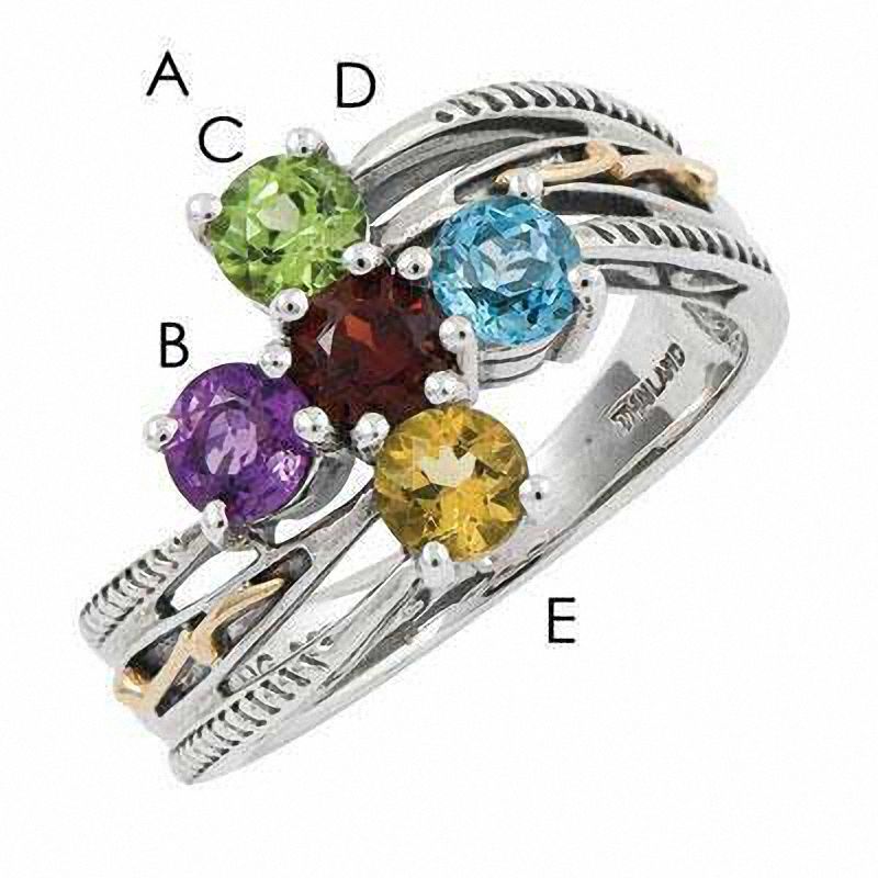 Mother's Simulated Birthstone Ring in Sterling Silver and 14K Gold