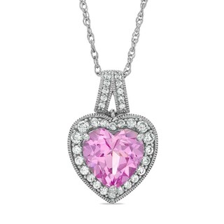 9.0mm Heart-Shaped Lab-Created Pink and White Sapphire Pendant in Sterling Silver
