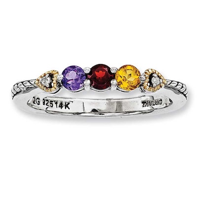 Mother's Simulated Birthstone and Diamond Accent Ring in Sterling Silver and 14K Gold ( Stones