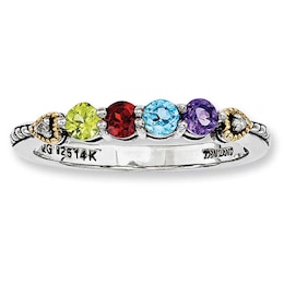 Mother's Simulated Birthstone and Diamond Accent Ring in Sterling Silver and 14K Gold (4 Stones)