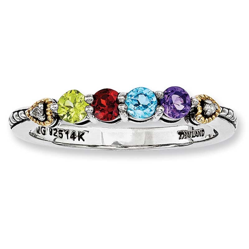 Main Image 1 of Mother's Simulated Birthstone and Diamond Accent Ring in Sterling Silver and 14K Gold (4 Stones)