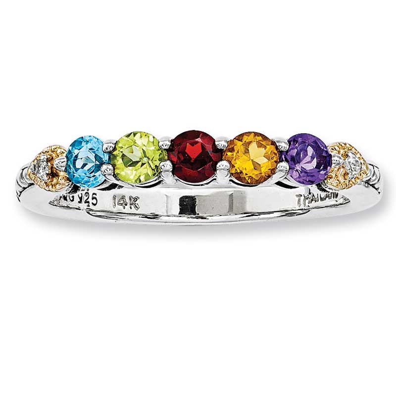 Main Image 1 of Mother's Simulated Birthstone and Diamond Accent Ring in Sterling Silver and 14K Gold (5 Stones)