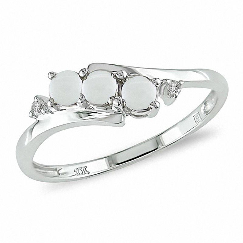 Opal and Diamond Accent Three Stone Ring in 10K White Gold