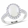 Thumbnail Image 1 of Oval Opal and White Lab-Created Sapphire Frame Ring in 10K White Gold