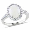 Thumbnail Image 0 of Oval Opal and White Lab-Created Sapphire Frame Ring in 10K White Gold