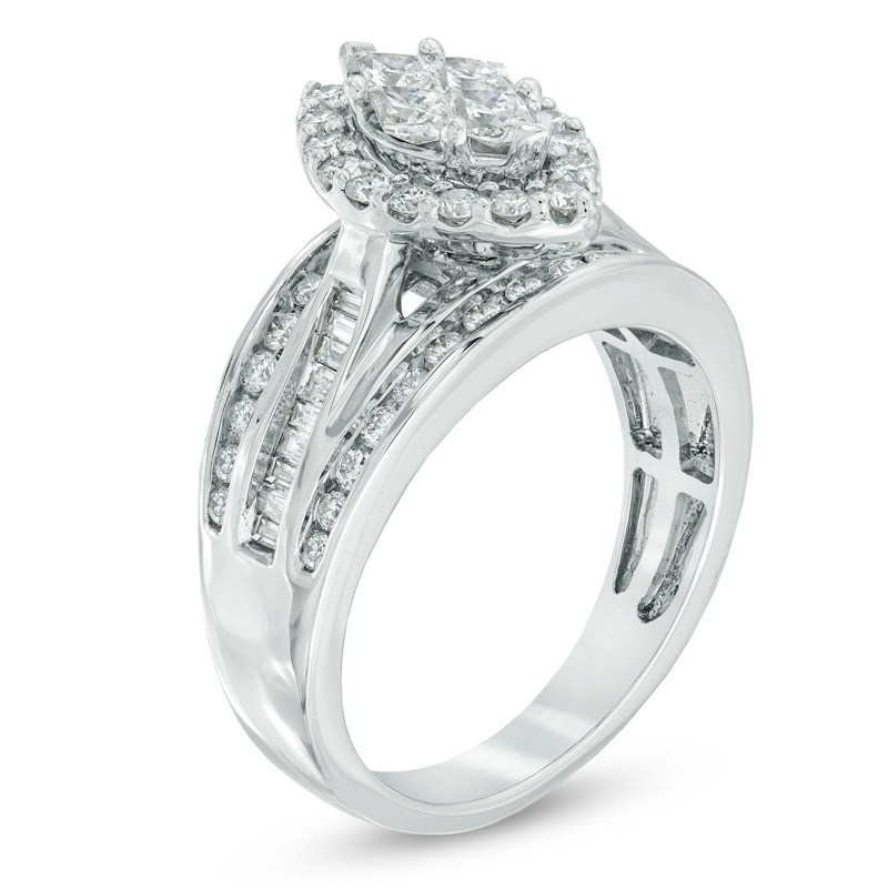 Main Image 2 of 1.25 CT. T.W. Marquise Composite Diamond Frame Engagement Ring in 14K White Gold