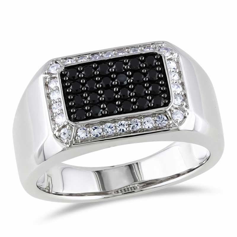 Men's Black Spinel and White Sapphire Ring in Sterling Silver|Peoples Jewellers