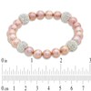 8.0-9.0mm Dyed Pink Freshwater Cultured Pearl and Crystal Bead Stretch Bracelet-7.25"