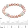 Thumbnail Image 1 of 8.0 - 9.0mm Dyed Pink Cultured Freshwater Pearl and Crystal Bead Stretch Bracelet - 7.25"