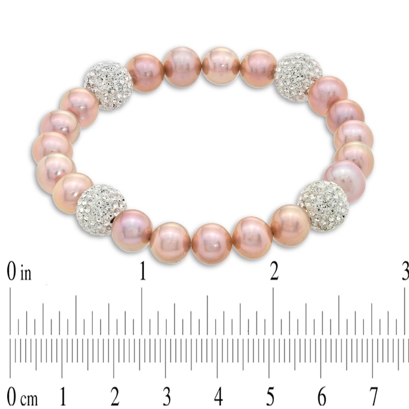 8.0 - 9.0mm Dyed Pink Cultured Freshwater Pearl and Crystal Bead Stretch Bracelet - 7.25"