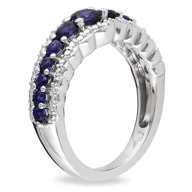Graduated Lab-Created Blue Sapphire Ring in Sterling Silver