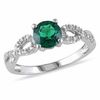 Thumbnail Image 1 of 6.0mm Lab-Created Emerald and 0.08 CT. T.W. Diamond Twist Ring in 10K White Gold
