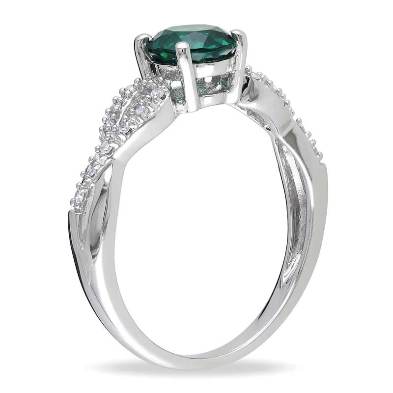 6.0mm Lab-Created Emerald and Diamond Accent Ring in 10K White Gold