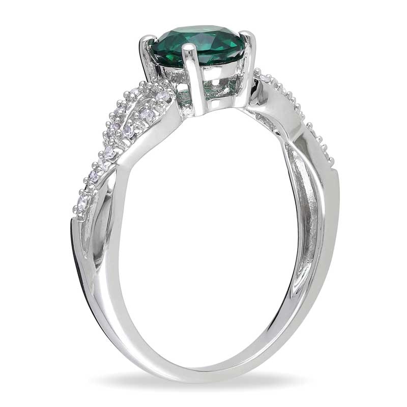 6.0mm Lab-Created Emerald and 0.08 CT. T.W. Diamond Twist Ring in 10K White Gold