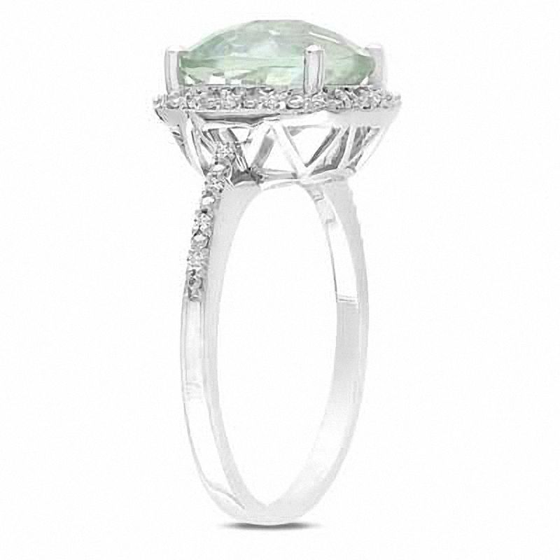 10.0mm Cushion-Cut Green Quartz and 0.10 CT. T.W. Diamond Ring in Sterling Silver