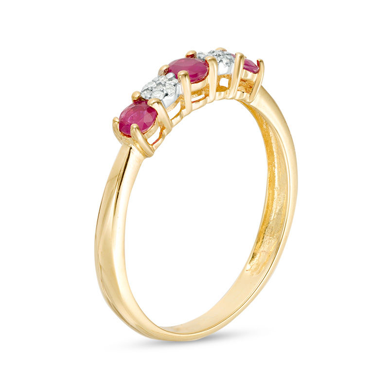 Ruby and 0.04 CT. T.W. Multi-Diamond Five Stone Ring in 10K Gold