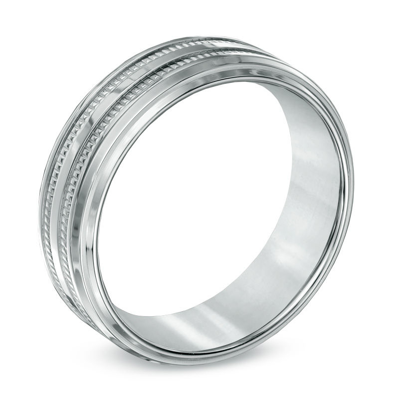 Triton 7.5mm Comfort Fit Step Edge Stainless Steel Wedding Band - Size 10