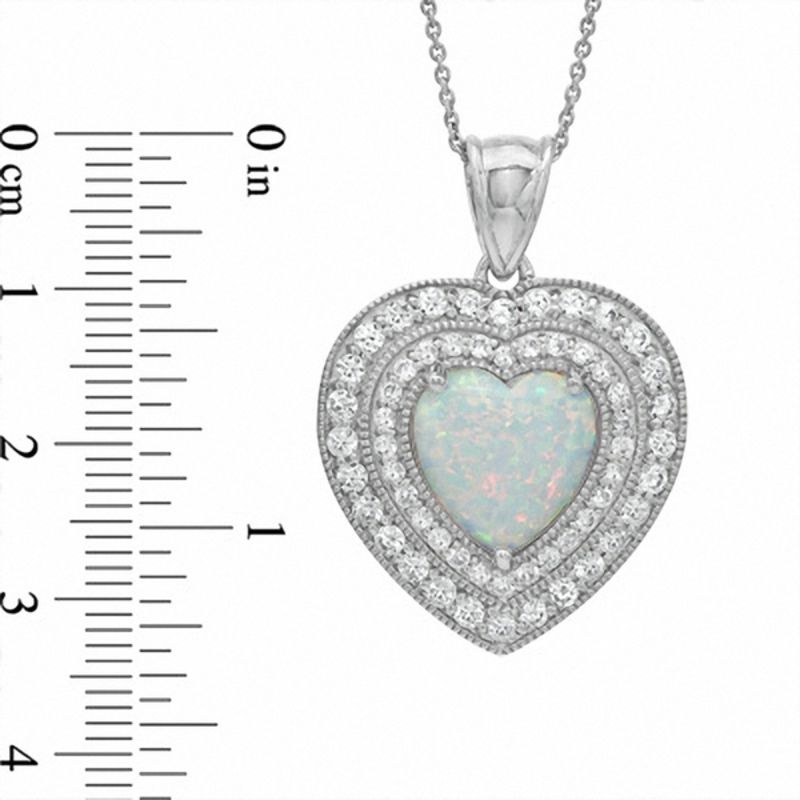 Main Image 2 of 12.0mm Heart-Shaped Lab-Created Opal and White Sapphire Heart Pendant in Sterling Silver