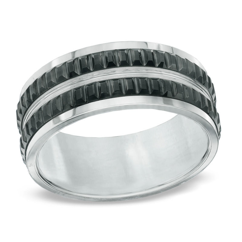 Triton 9.0mm Comfort Fit Two-Tone Tungsten Wedding Band - Size 10