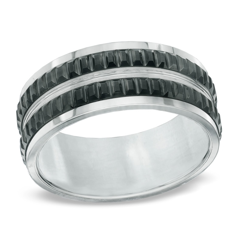 Triton 9.0mm Comfort Fit Two-Tone Tungsten Wedding Band - Size 10