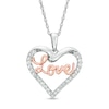 Thumbnail Image 0 of Lab-Created White Sapphire "Love" Heart Pendant in Sterling Silver and 14K Rose Gold Plate