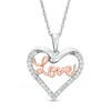 Thumbnail Image 0 of Lab-Created White Sapphire "Love" Heart Pendant in Sterling Silver and 14K Rose Gold Plate