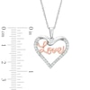 Thumbnail Image 1 of Lab-Created White Sapphire "Love" Heart Pendant in Sterling Silver and 14K Rose Gold Plate