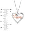 Thumbnail Image 1 of Lab-Created White Sapphire "Love" Heart Pendant in Sterling Silver and 14K Rose Gold Plate