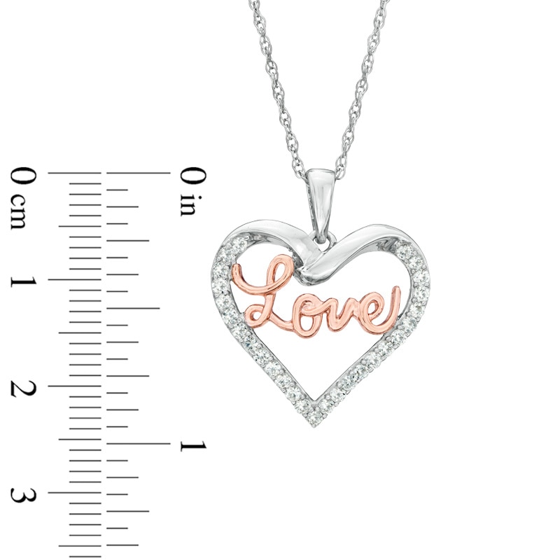 Lab-Created White Sapphire "Love" Heart Pendant in Sterling Silver and 14K Rose Gold Plate