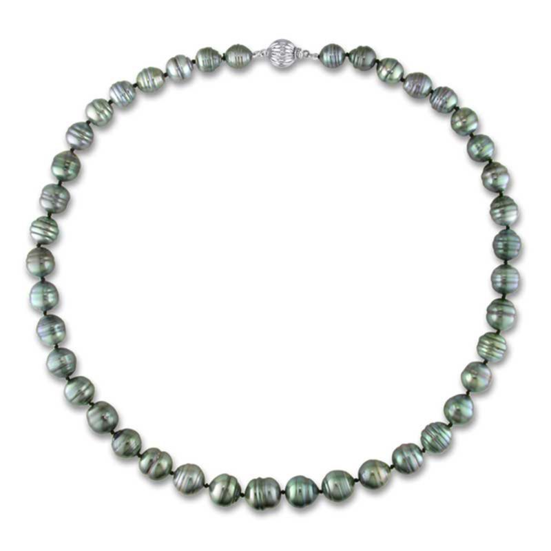 9.0mm Baroque Black Cultured Tahitian Pearl Strand Necklace with 14K White Gold Clasp