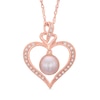 Thumbnail Image 1 of 7.0-7.5mm Freshwater Cultured Pearl and Lab-Created White Sapphire Pendant in Sterling Silver with 14K Rose Gold Plate