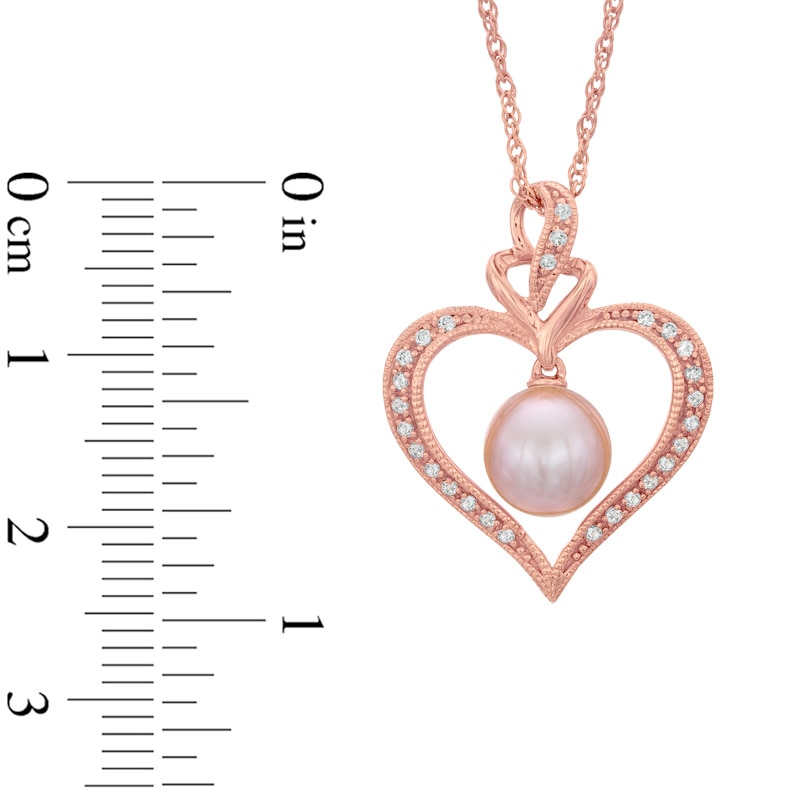 Main Image 2 of 7.0-7.5mm Freshwater Cultured Pearl and Lab-Created White Sapphire Pendant in Sterling Silver with 14K Rose Gold Plate