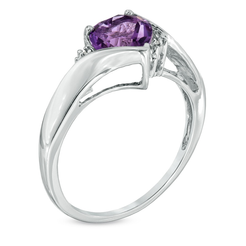 Main Image 2 of 7.0mm Heart-Shaped Amethyst and Diamond Accent Ring in 10K White Gold