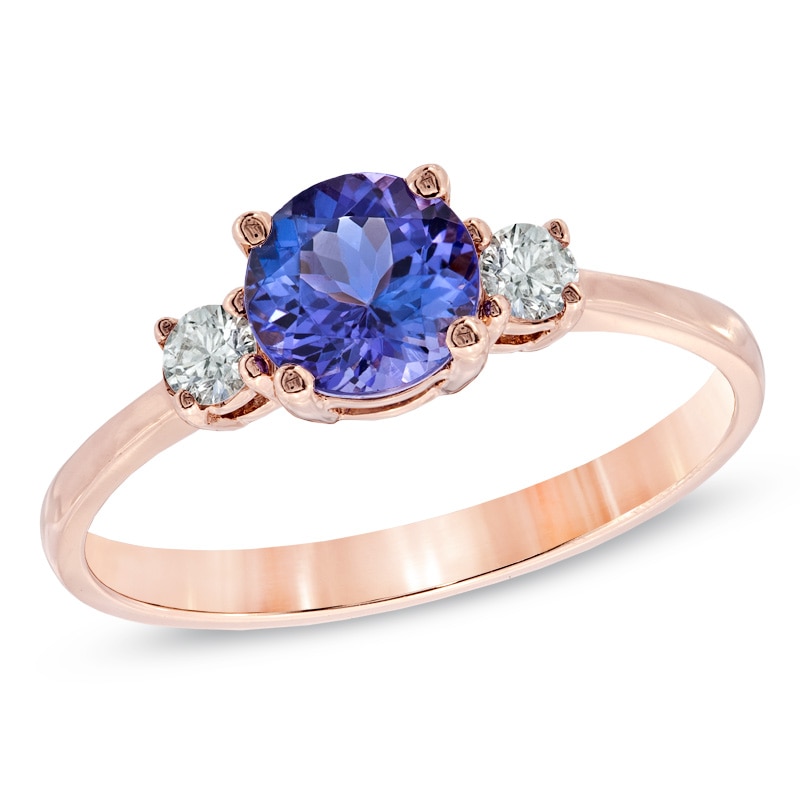 Main Image 1 of 6.0mm Tanzanite and 0.12 CT. T.W. Diamond Ring in 10K Rose Gold