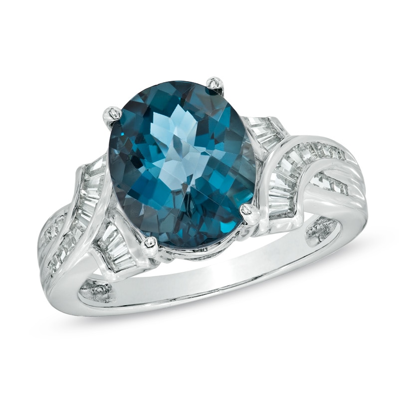 Oval London Blue Topaz and Lab-Created White Sapphire Ring in Sterling Silver