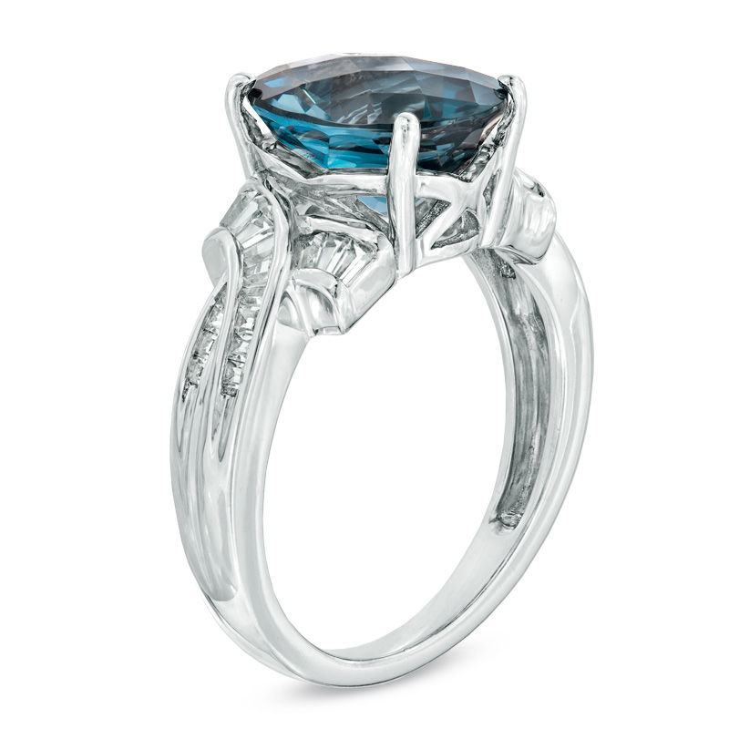 Main Image 2 of Oval London Blue Topaz and Lab-Created White Sapphire Ring in Sterling Silver