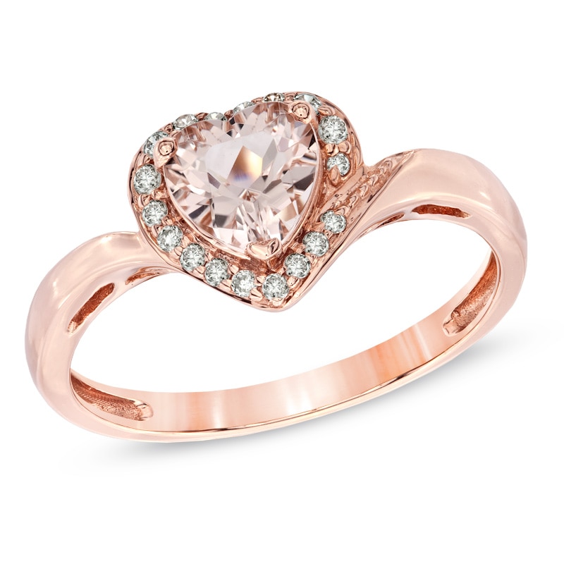 6.0mm Heart-Shaped Morganite and 0.09 CT. T.W. Diamond Frame Ring in 10K Rose Gold